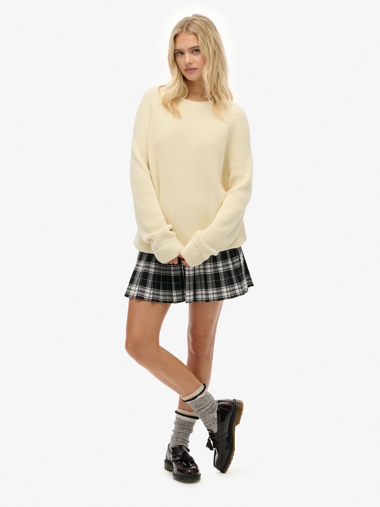 Superdry Cream Relaxed Ribbed Knitted Jumper - Image 1 of 6