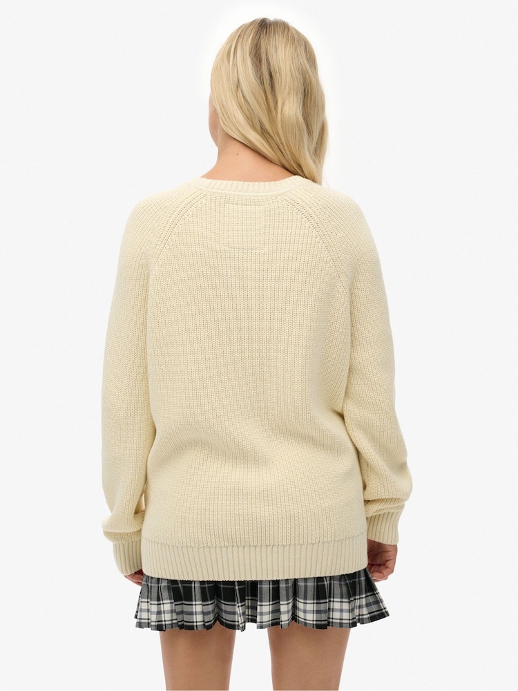 Superdry Cream Relaxed Ribbed Knitted Jumper - Image 2 of 6
