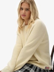 Superdry Cream Relaxed Ribbed Knitted Jumper - Image 4 of 6