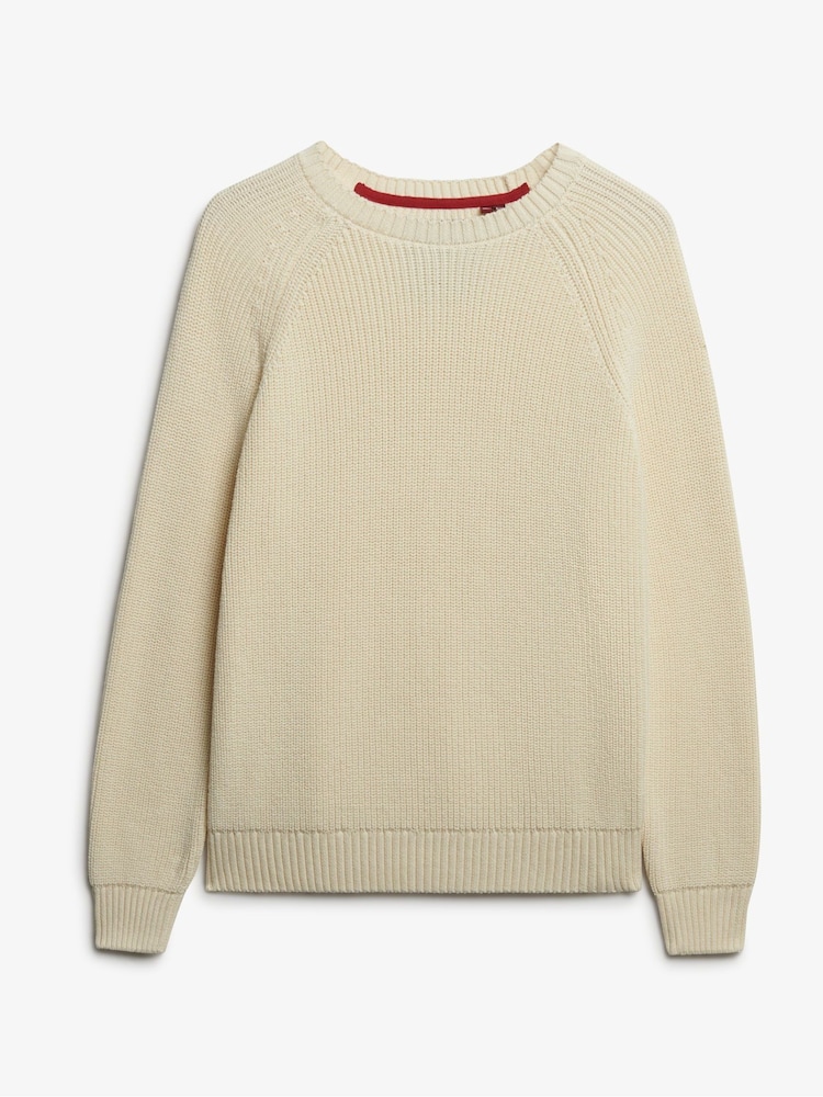 Superdry Cream Relaxed Ribbed Knitted Jumper - Image 6 of 6