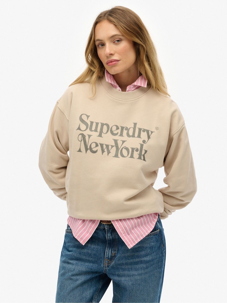 Superdry Brown Brand Mark Loose Crew Sweat top - Image 1 of 6