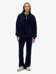 Superdry Blue Country Club Velour Quarter Zip Sweattop - Image 1 of 7