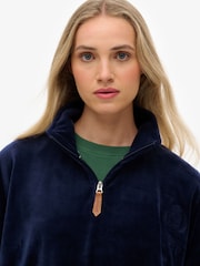 Superdry Blue Country Club Velour Quarter Zip Sweattop - Image 5 of 7