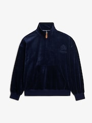 Superdry Blue Country Club Velour Quarter Zip Sweattop - Image 6 of 7