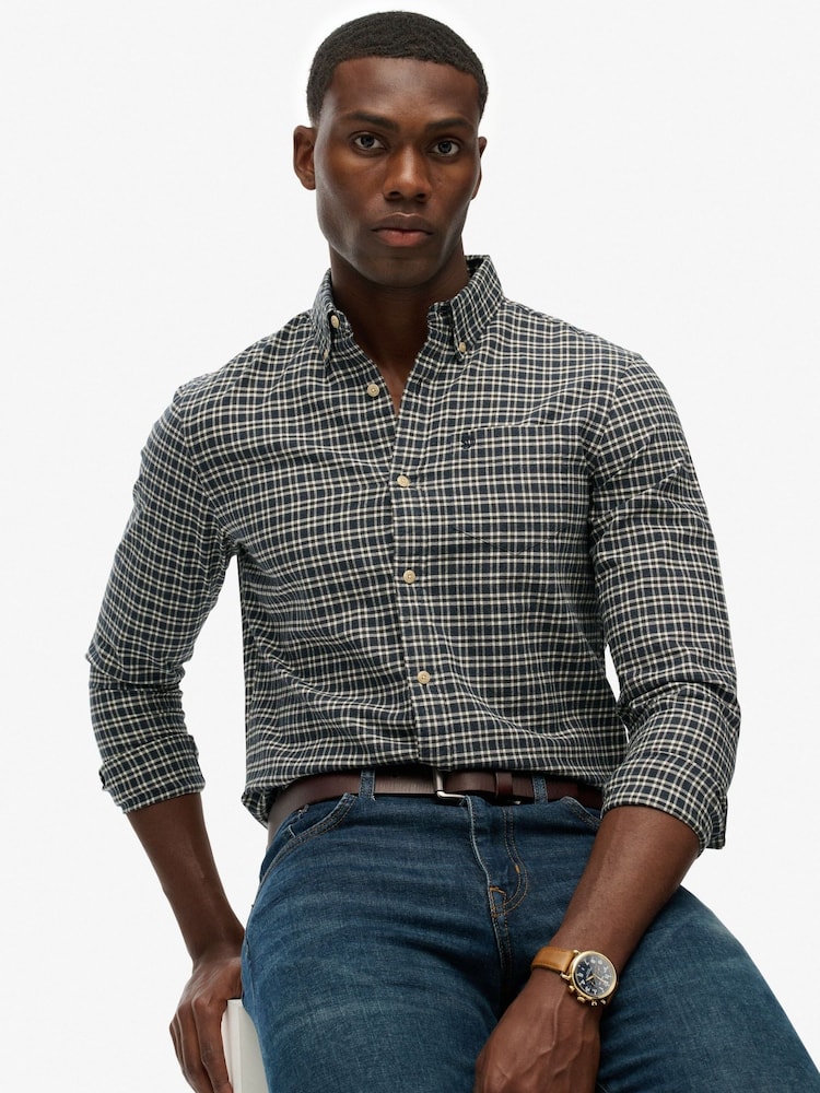 Superdry Blue Premium Check Oxford Shirt - Image 1 of 7 Superdry Blue Premium Check Oxford Shirt - Image 1 of 7