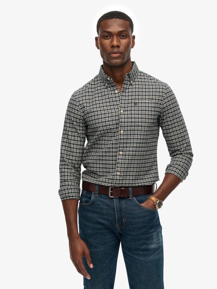 Superdry Blue Premium Check Oxford Shirt - Image 2 of 7 Superdry Blue Premium Check Oxford Shirt - Image 2 of 7