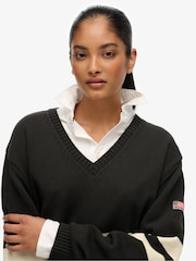 Superdry Grey Oversized Striped V-Neck Jumper - Image 5 of 5