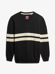 Superdry Grey Oversized Striped V-Neck Jumper - Image 6 of 6