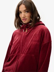 Superdry Red Country Club Velour Zip Hoodie - Image 4 of 6
