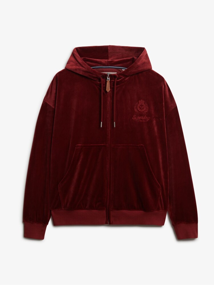 Superdry Red Country Club Velour Zip Hoodie - Image 6 of 6