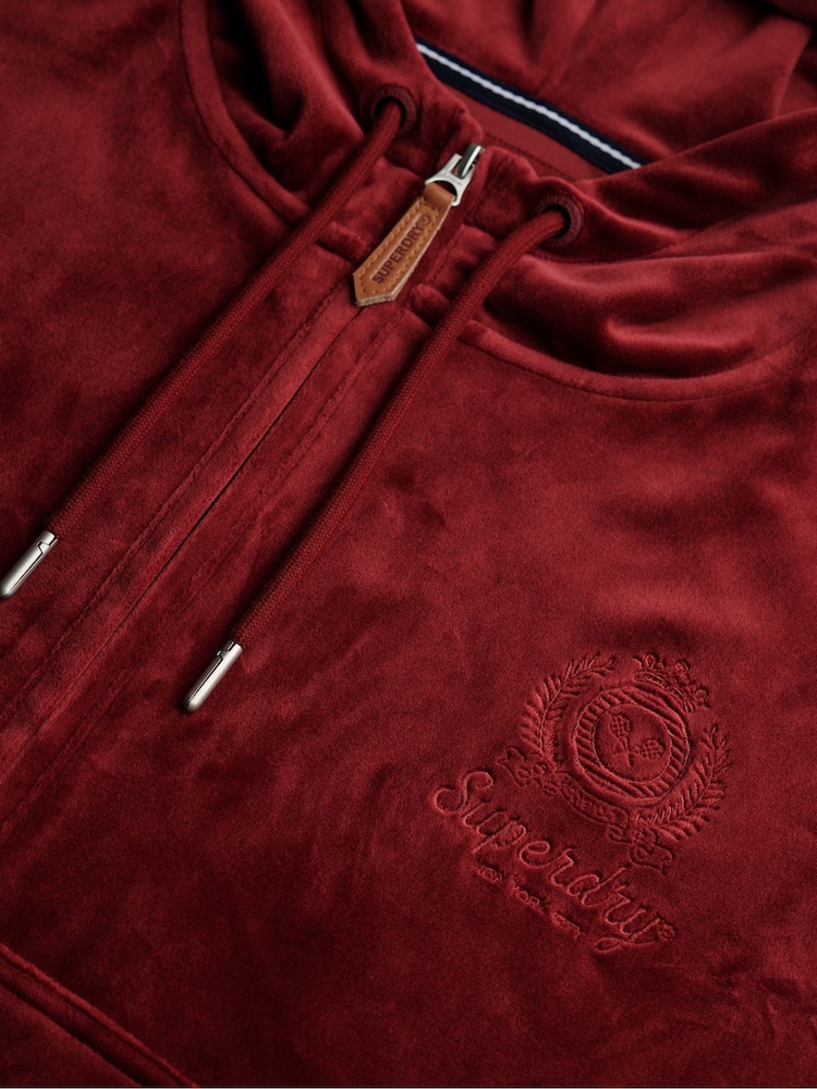 Superdry Red Country Club Velour Zip Hoodie - Image 7 of 7