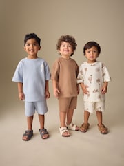 Neutral/Blue/White Cactus Short Sleeve T-Shirt and Shorts Set 3 Pack (3mths-7yrs) - Image 1 of 11