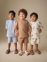 Neutral/Blue/White Cactus Short Sleeve T-Shirt and Shorts Set 3 Pack (3mths-7yrs) - Image 2 of 11