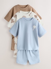 Neutral/Blue/White Cactus Short Sleeve T-Shirt and Shorts Set 3 Pack (3mths-7yrs) - Image 4 of 11