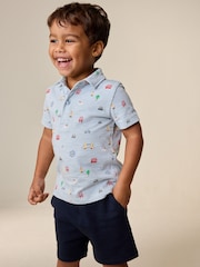 Blue All Over Printed London Short Sleeve Polo Shirt and Shorts Set (3mths-7yrs) - Image 1 of 4