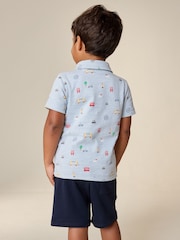 Blue All Over Printed London Short Sleeve Polo Shirt and Shorts Set (3mths-7yrs) - Image 3 of 4