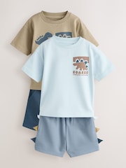 Blue/Brown Dinosaur Spikes Short Sleeve T-Shirt and Shorts Set 2 Pack (3mths-7yrs) - Image 1 of 6