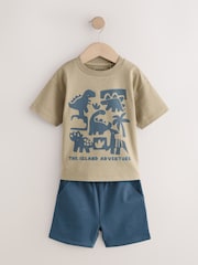 Blue/Brown Dinosaur Spikes Short Sleeve T-Shirt and Shorts Set 2 Pack (3mths-7yrs) - Image 3 of 6