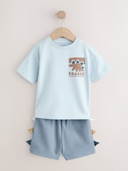 Blue/Brown Dinosaur Spikes Short Sleeve T-Shirt and Shorts Set 2 Pack (3mths-7yrs) - Image 8 of 12