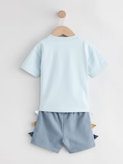 Blue/Brown Dinosaur Spikes Short Sleeve T-Shirt and Shorts Set 2 Pack (3mths-7yrs) - Image 9 of 12