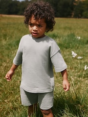 Sage Green Textured Short Sleeve T-Shirt and Shorts Set (3mths-7yrs) - Image 1 of 6