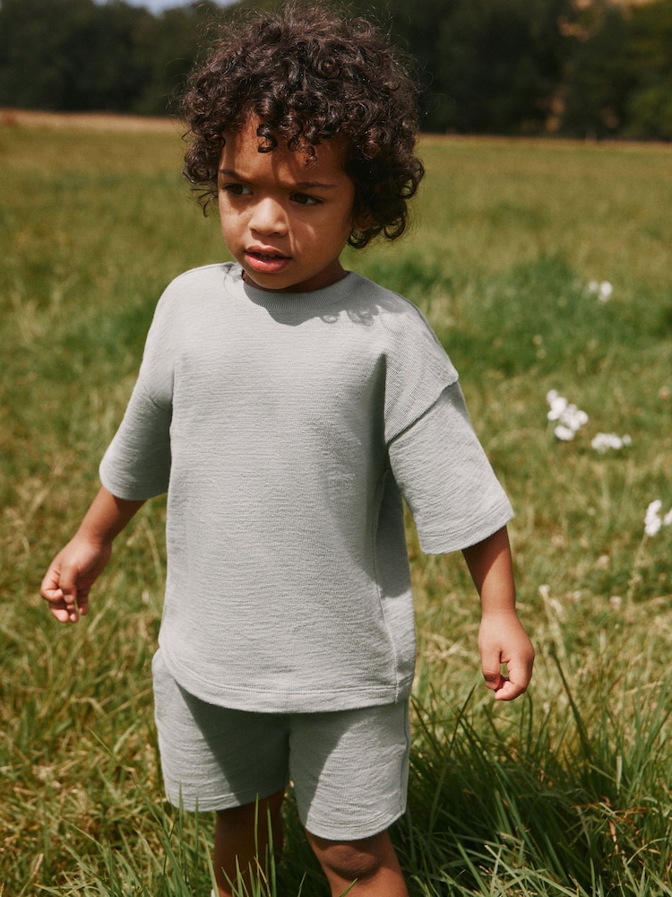 Sage Green Textured Short Sleeve T-Shirt and Shorts Set (3mths-7yrs) - Image 1 of 6 Sage Green Textured Short Sleeve T-Shirt and Shorts Set (3mths-7yrs) - Image 1 of 6