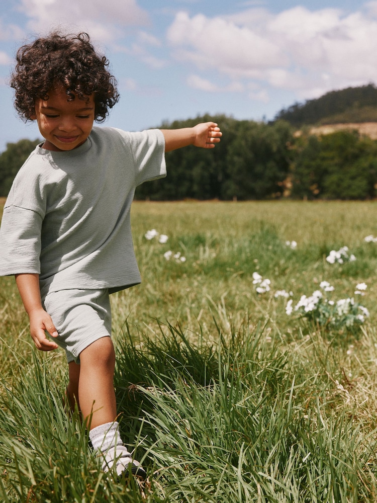 Sage Green Textured Short Sleeve T-Shirt and Shorts Set (3mths-7yrs) - Image 2 of 6 Sage Green Textured Short Sleeve T-Shirt and Shorts Set (3mths-7yrs) - Image 2 of 6