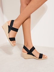 Faux Suede Black - Friends Like These Elastic Low Espadrille Wedge Comfort Casual Sandals - 5এর মধ্যে 1 ছবি