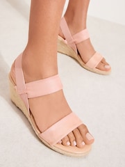 Faux Suede Nude - Friends Like These Elastic Low Espadrille Wedge Comfort Casual Sandals - 5এর মধ্যে 3 ছবি
