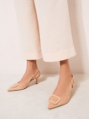 Friends Like These Faux Suede Nude Standard Fit Buckle Detail Slingback Kitten Heel Smart Court Shoes - Image 3 of 5