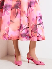 Friends Like These Pink Woven Raffia Wide Fit Buckle Detail Slingback Kitten Heel Smart Court Shoes - Image 3 of 5