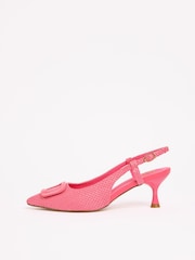 Friends Like These Pink Woven Raffia Wide Fit Buckle Detail Slingback Kitten Heel Smart Court Shoes - Image 5 of 5