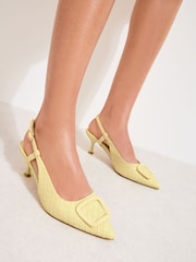 Friends Like These Faux Leather Yellow Standard Fit Buckle Detail Slingback Kitten Heel Smart Court Shoes - Image 1 of 5