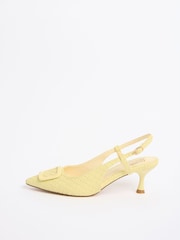 Friends Like These Faux Leather Yellow Standard Fit Buckle Detail Slingback Kitten Heel Smart Court Shoes - Image 5 of 5