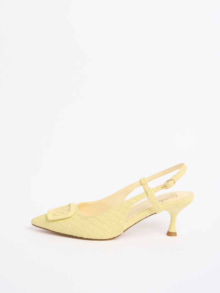 Friends Like These Faux Leather Yellow Standard Fit Buckle Detail Slingback Kitten Heel Smart Court Shoes - Image 5 of 5