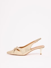Friends Like These Gold Faux Leather Cut Out Pointed Toe Bow Detail Slingback Occasion Court Shoes - Image 5 of 5