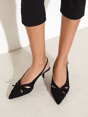 Friends Like These Black Faux Suede Cut Out Pointed Toe Bow Detail Slingback Occasion Court Shoes - Image 2 of 5