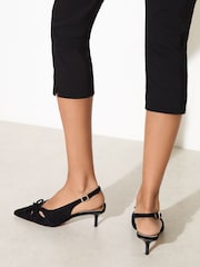 Friends Like These Black Faux Suede Cut Out Pointed Toe Bow Detail Slingback Occasion Court Shoes - Image 3 of 5