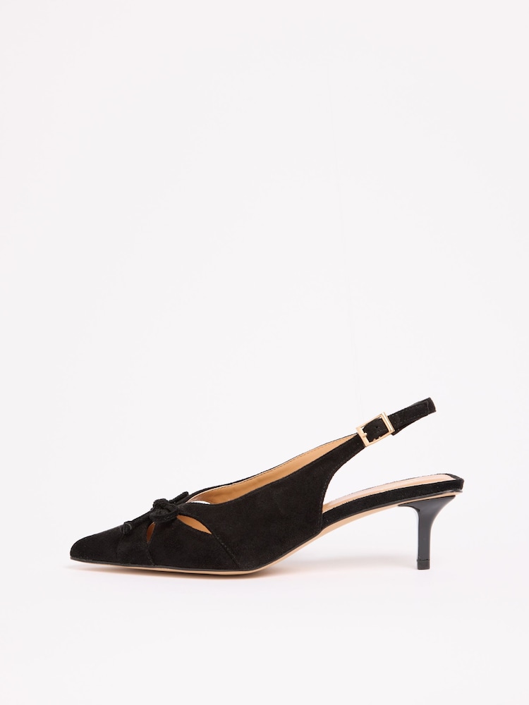 Friends Like These Black Faux Suede Cut Out Pointed Toe Bow Detail Slingback Occasion Court Shoes - Image 5 of 5