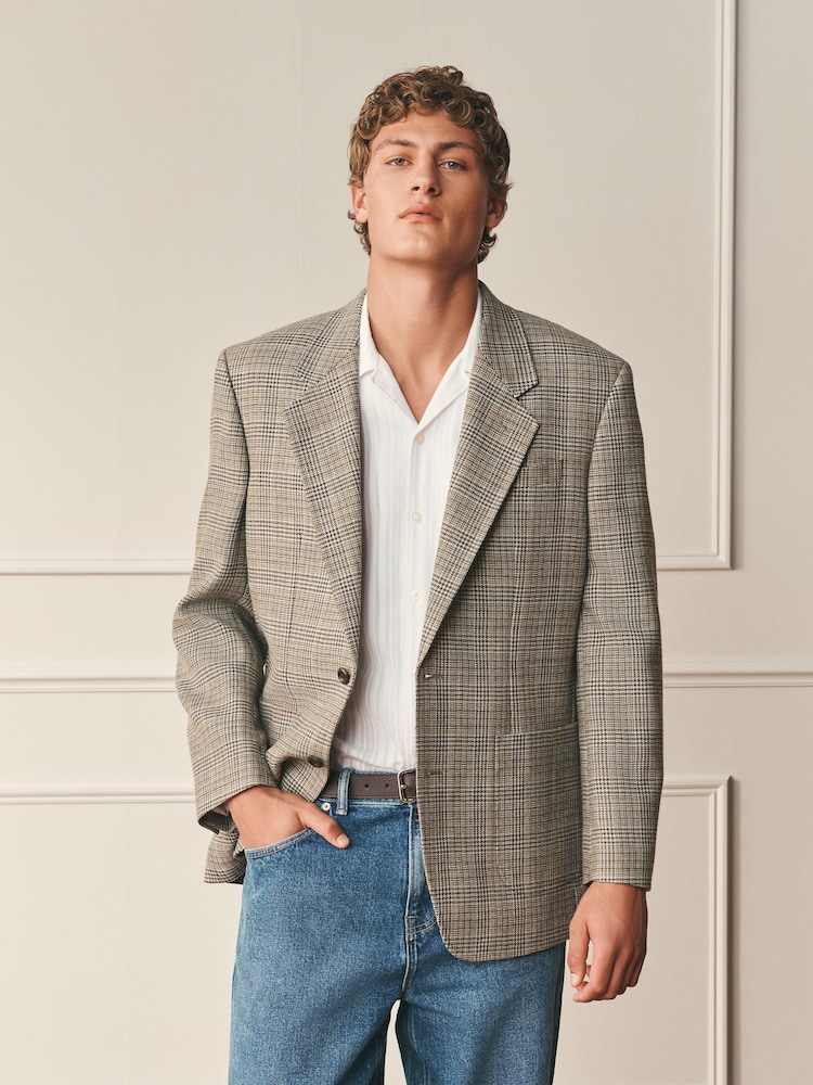 Taupe Brown Archive Wool Blend Check Blazer - Image 1 of 14
