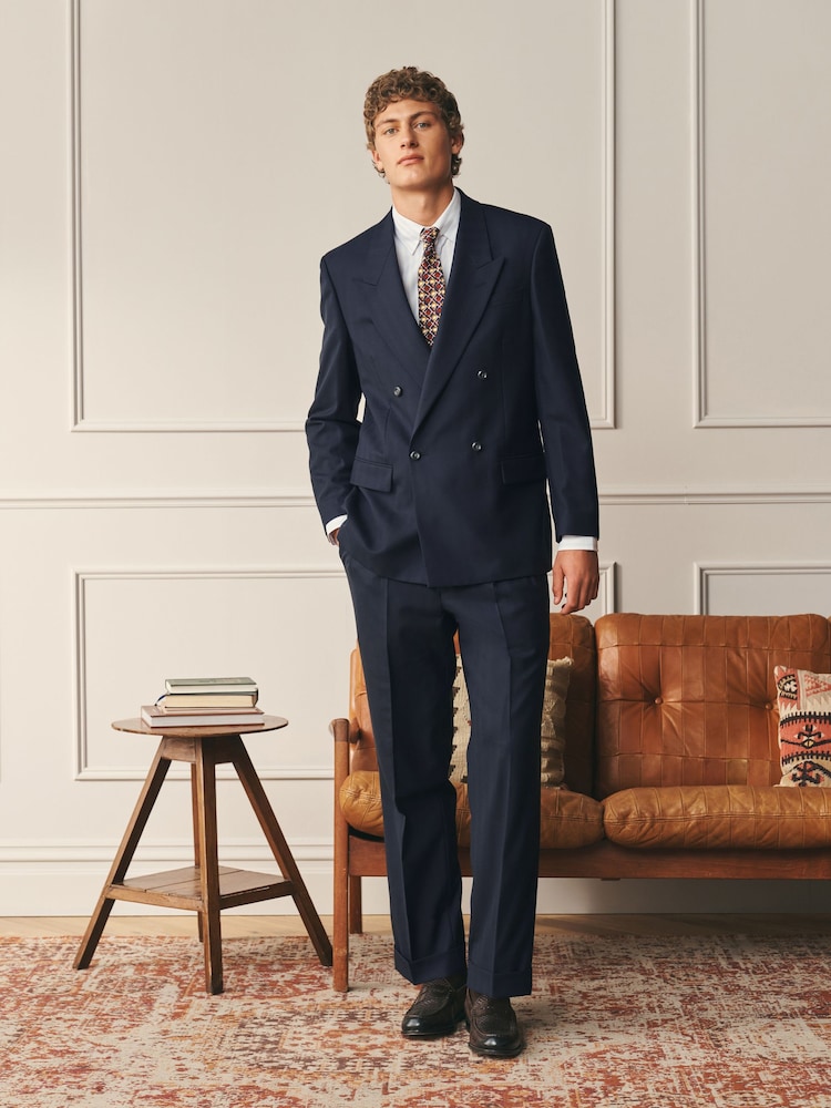 Navy Archive Wool Blend Herringbone Texture Suit Jacket - Image 2 of 14 Navy Archive Wool Blend Herringbone Texture Suit Jacket - Image 2 of 14