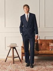 Navy Archive Wool Blend Herringbone Texture Suit Jacket - Image 3 of 14