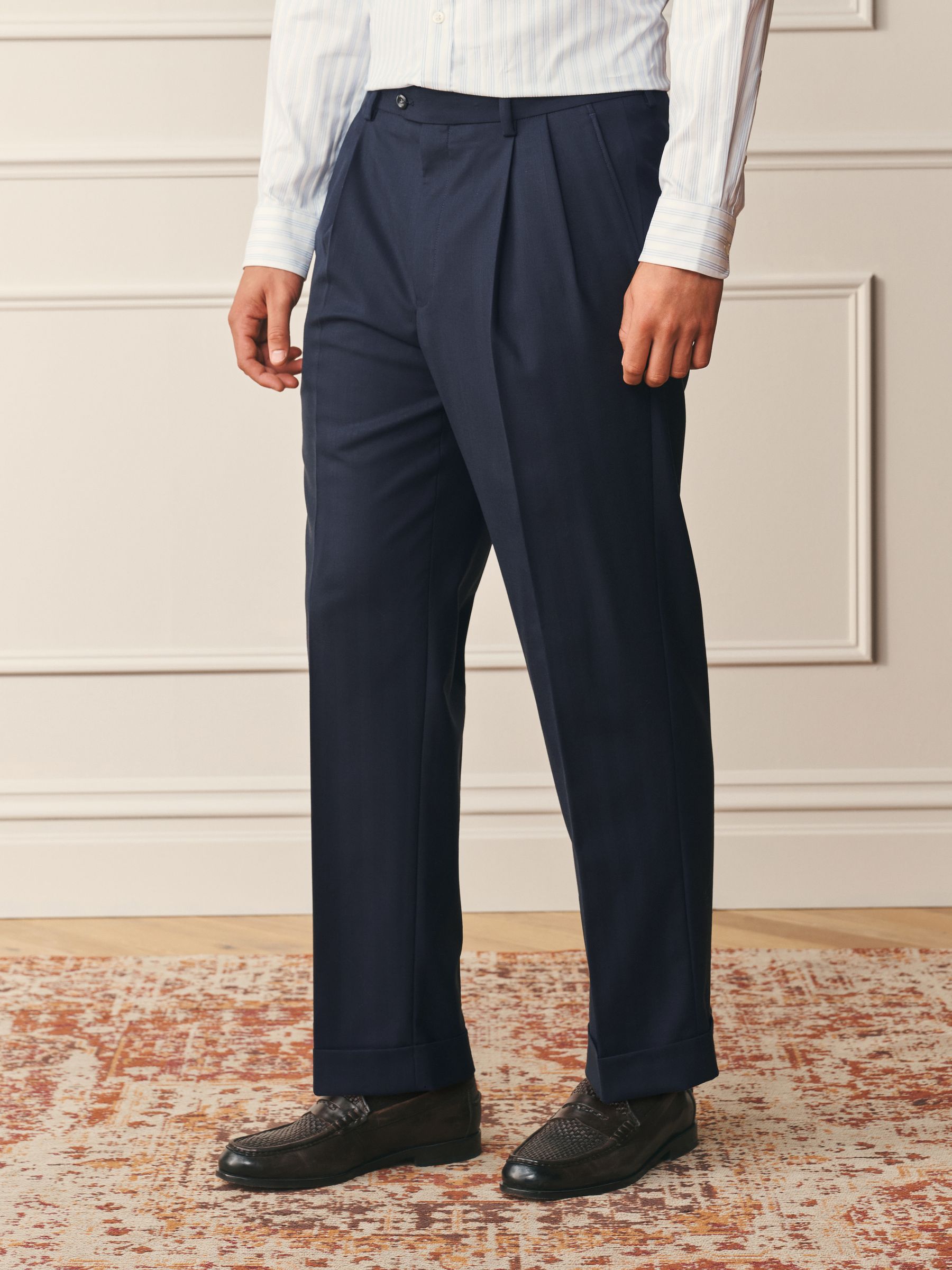 Buy Navy Blue Relaxed Fit Archive Wool Blend Herringbone Texture