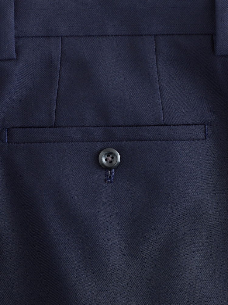 Navy Blue Archive Wool Blend Herringbone Texture Pleated Suit Trousers - Image 11 of 11