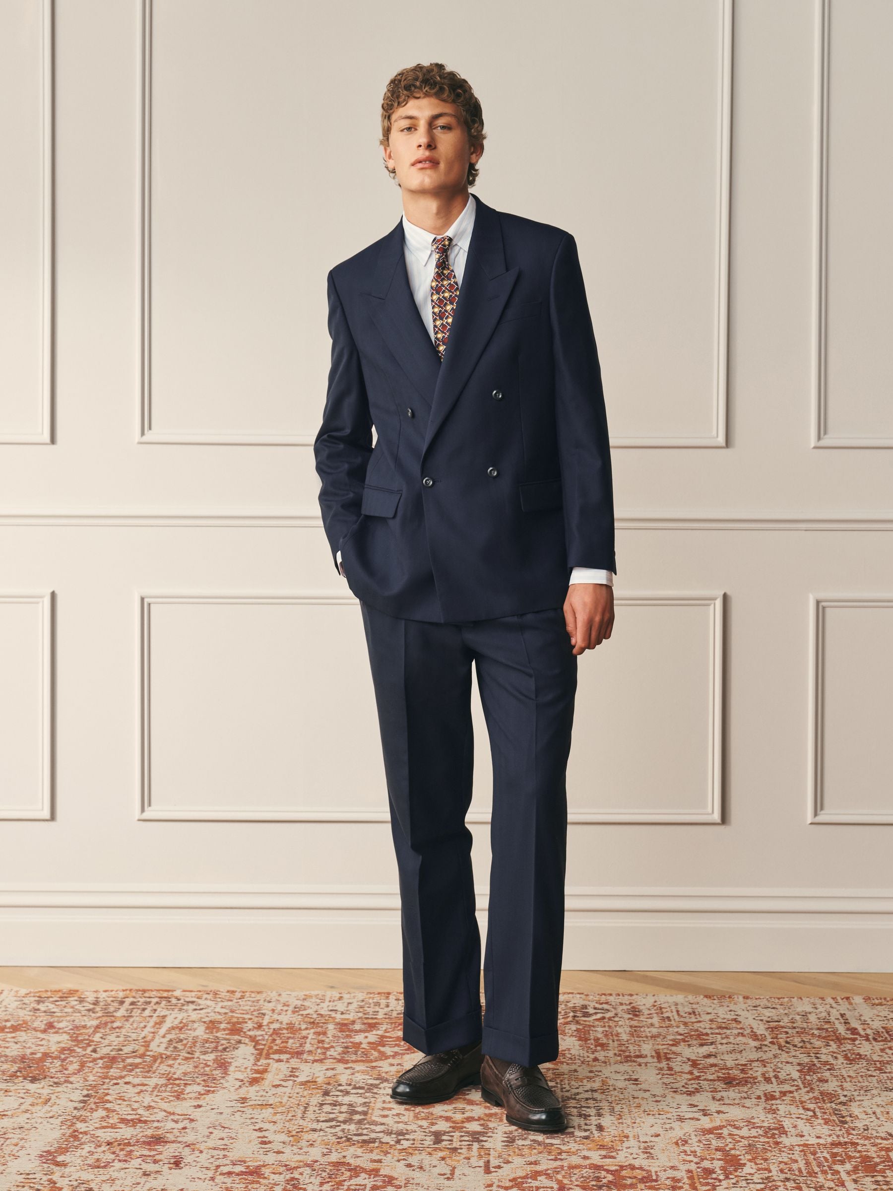 Buy Navy Blue Relaxed Fit Archive Wool Blend Herringbone Texture