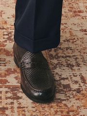 Navy Blue Archive Wool Blend Herringbone Texture Pleated Suit Trousers - Image 5 of 11