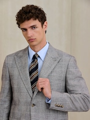 Grey Tailored Fit Cotton Linen Check Suit Jacket - Image 1 of 5