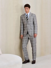 Grey Tailored Fit Cotton Linen Check Suit Jacket - Image 2 of 5