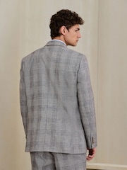 Grey Tailored Fit Cotton Linen Check Suit Jacket - Image 4 of 5