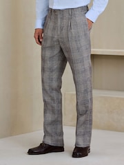 Grey Tailored Fit Cotton Linen Check Suit Trousers - Image 1 of 4